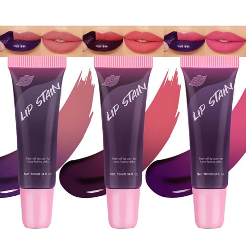 3PCS Peel Off Lipgloss Set, Rosa Tattoo Magic Matt Abziehbar Lip Tint, Non-Stick-Cup & Non-Transferred Peeling Lip Stain, Wasserfest & Langlebig Lip Gloss Set, Hochpigmentiert Flüssig Lippenstift Set von EONFAVE