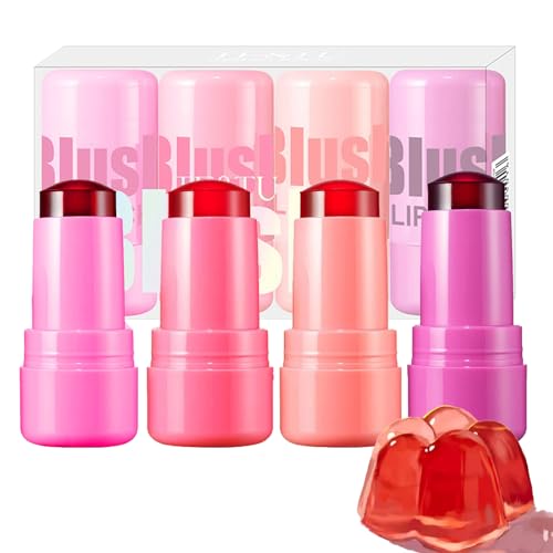 4pcs Water Jelly Tint Lip,Cheek Sheer Lip,Cheek Stain Long Lasting Jelly Texture Moisturising High Shine Non-Stick,Gelee Makeup Cooling Water Jelly Tint Blush,Wasserdicht & Wischfest Blush Stick von EONFAVE