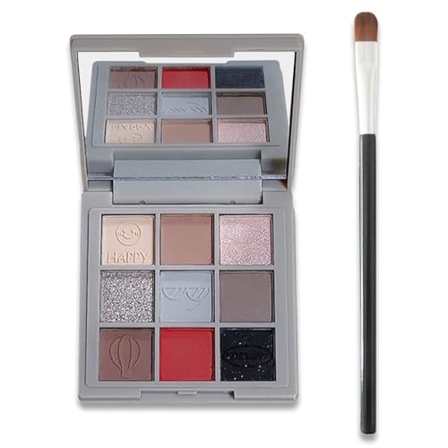 9 Farbe Lidschatten Palette, Hochpigmentiert Lidschatten Rot Schwarz Braun Eyeshadow Palette Mit Spiegel, Matt Shimmer Weicher Glatter Puder Liedschatenpalete Für Augen-Make-up (05 Biene) von EONFAVE