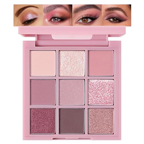 9 Farben Rosa Lidschatten Palette, Pfirsich Eyeshadow Palette Hochpigmentiert, Blendable Ledschatenpalete Matte Shimmer, Wasserfest & Lang Anhaltend Lidschattenpalette, Augen Makeup Palette für Frauen von EONFAVE