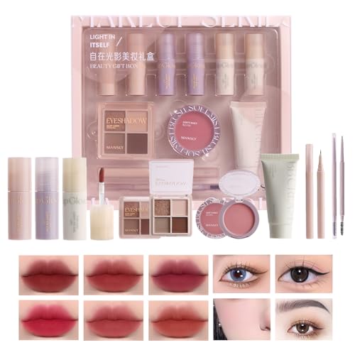 EONFAVE All In 1 Make-Up Set, 11 Stück, Schminke Geschenk Set, Lipgloss, Rouge, Lidschattenpalette, Augenbrauenstift, Eyeliner, BB Cream, Seidig Weich, Für Perfekte Geschenke, Mehrfarbig, Unisex von EONFAVE
