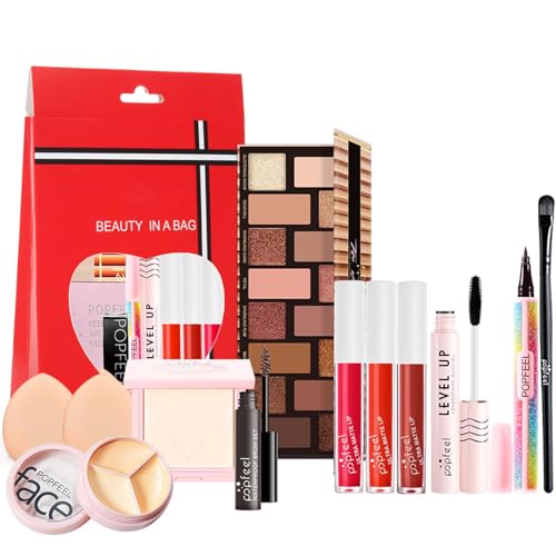 All in One Make Up Set, 12PCS Multifunktion Schminke Set für Frauen, Weihnachten Geschenkset mit Lidschatten Mascara Eyeliner Augenbrauen Lipgloss Concealer Setting Puder Schwamm Pinsel für Mädchen von EONFAVE