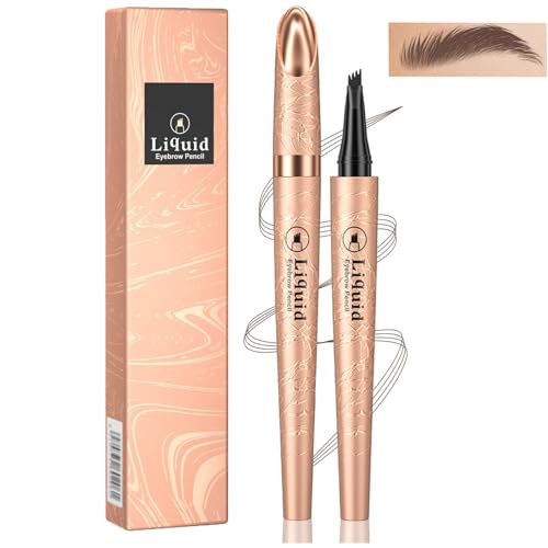 EONFAVE 3D Microblading Augenbrauenstift, 2024 Neuest Wasserdichter Augenbrauenstift Härchenzeichnung, Flüssiger Augenbrauen Stift 4 Gabelspitzen, Trocknend und Langlebig (2# dunkelbraun) von EONFAVE