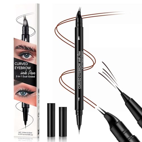 EONFAVE 2-in-1 Microblading Augenbrauenstift, Curved Eyebrow Pencil mit Dual-Ended, Wasserfest Augenbrauenstift Härchenzeichnung, Präziser Pinselspitze, Wischfest, Natürliche(Dunkelbraun) von EONFAVE