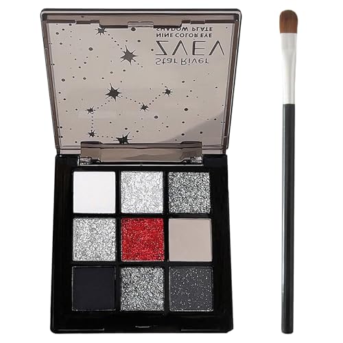 Black Smoky Lidschatten Palette, Kühle Töne Schwarz Weiß Grau Rot Smokey Eyeshadow Palette Für Halloween Und Gothic Schminke, 9 Farbe Matt Schimmernd Hochpigmentiert Make Up Palette Mit Pinsel von EONFAVE