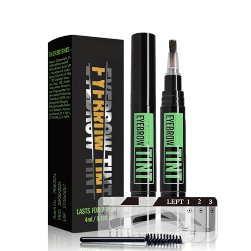 Braune Augenbrauenfarbe,Wasserfeste Augenbrauenfarbe mit Augenbrauenpinsel,Rotierende Flüssige Augenbrauen Tattoo Augenbrauenfarbe Set mit Stempel,Semi-permanentes Flüssiges Augenbrauengel von EONFAVE