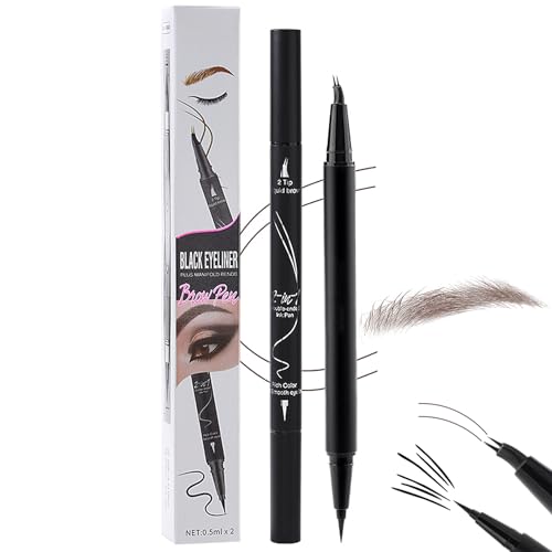 Curved Microblading Augenbrauenstift, 2in1 Dual-Ended 3D Eyebrow Pencil, Wasserfest & Wischfest Augenbrauenstift Härchenzeichnung Natürliche, Braun Eyebrow Pen with Curved Tip & Präziser Pinselspitze von EONFAVE
