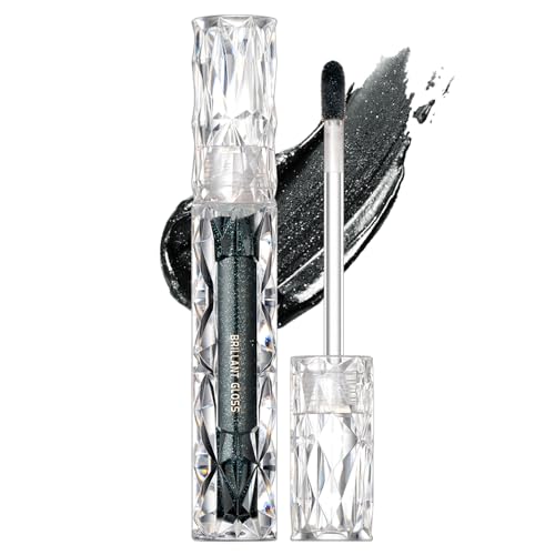 Diamant Lipgloss Matt, Schwarz Flüssig Lippenstift mit Funkeln, 3D Perlglanz Black Lip Gloss, Langlebig & Wasserfest Liquid Lipstick, Feuchtigkeitsspendende & Hochpigmentierter Metallic Shimmer Lippen von EONFAVE