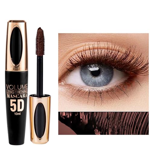 Silk Fiber Mascara, 5D Braun Wimperntusche, Fast Dry Wimperntusche Lange Wimpern, Wimperntusche Wasserfest & Wischfest, Non-clump Brown Mascara, False Lash Effect, Augen Make-Up (Braun, 10ml) von EONFAVE