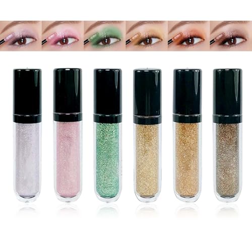 Flüssige Lidschatten Set, 6 Farben Shimmer Creme Lidschatten, Langlebig & Wasserfest Liquid Eyeshadow mit Feiner Glitzer, Schnelles Trocknen Lidschatten, Hochglanz & Perlglanz Augen Make Up Set von EONFAVE