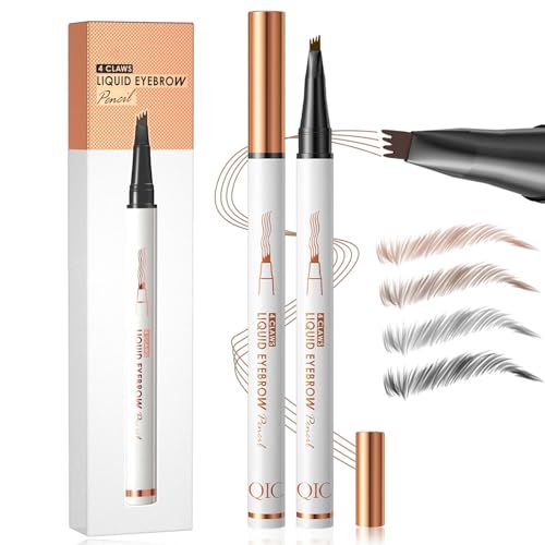 EONFAVE 3D Wasserfester Augenbrauenstift mit 4 Gabelspitze, 4 Farbe Microblading Augenbrauenstift Kit, Magischer Flüssiger Eyebrow Pencil Set, Wischfest Schweißfester, Natürliche, Long Lasting von EONFAVE