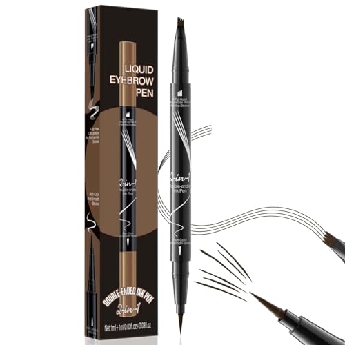 EONFAVE Dual-Ended Augenbrauenstift Wasserfest, Microblading Augenbrauenstift Härchenzeichnung, Flüssiger Eyebrow Pencil mit 4 Gabelspitze und Eyeliner, für Schnell Trocknend, Langlebig(Dunkelbraun) von EONFAVE