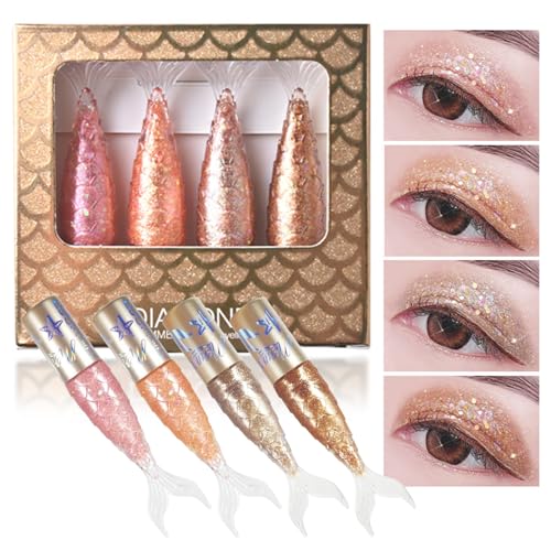 EONFAVE Glitzer Liquid Eyeliner - Nixenform Eyeliner Perlen Schimmern Flüssigkeiten Eyeliner Stift - Hochpigmentiert Augen Make-Up Eyeliner Stift Liquid Eye Pencil (Rosa, Orange, Hellgold, Dunkelgold) von EONFAVE