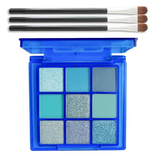 EONFAVE Lidschatten Palette - 9 Farben Blau Grün Lidschatten Weicher Matter Schimmer Eyeshadow Palette - Wasserdicht Hochpigmentiert Metall-Blitz Augen Make-up Mit 3 Bürsten (Himmelblau) von EONFAVE