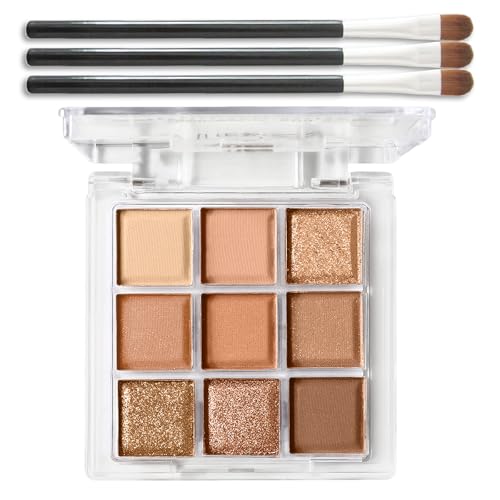 EONFAVE Lidschatten Palette - 9 Farben Schokolade Braun Lidschatten Weicher Matter Schimmer Eyeshadow Palette - Wasserdicht Hochpigmentiert Metall-Blitz Augen Make-up Mit 3 Bürsten (Schokolade) von EONFAVE