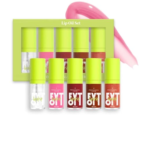 EONFAVE Lipgloss Set, 5 Farben Lip Oil Set, Hydrating Moisturiser Lip Gloss, Lippen Care Lippenöl, Intensiver Glanz und bis zu 12 Stunden Pflege, Lang Anhaltender Feuchtigkeit, Geleeartiger von EONFAVE