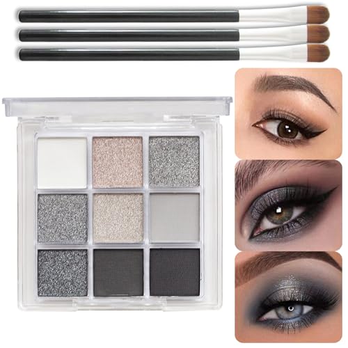 EONFAVE Smoky Lidschatten Palette - 9 Farben Schwarz Grau Weiß Lidschatten Weicher Matter Schimmer Eyeshadow Palette - Wasserdicht Hochpigmentiert Metall-Blitz Gothic Eyeshadow Mit 3 Bürsten (Smoky) von EONFAVE