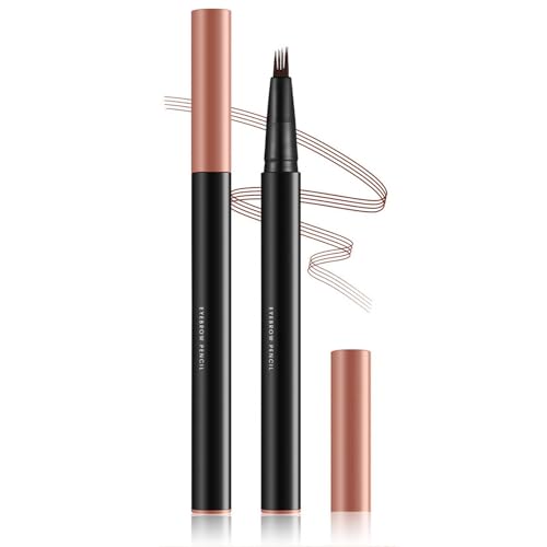 Wasserdichter 3D Augenbrauenstift mit 4 Gabelspitzen, Microblading Augenbrauenstift, Augenbrauen Stift Härchenzeichnung fur Schnell Trocknend, Langlebiger Natürlicher Eyebrow pencil(02hellbraun) von EONFAVE