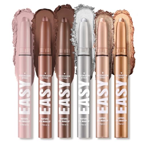 Lidschatten Stift Matt & Shimmer, 6 Farben Creme Lidschatten Set Wasserfest & Langanhaltend, Eyeshadow Stick Crayon Hervorhebung Pigmentierter, Cremige Augen Make-up Für Faltenfreie Eyes (Set B) von EONFAVE