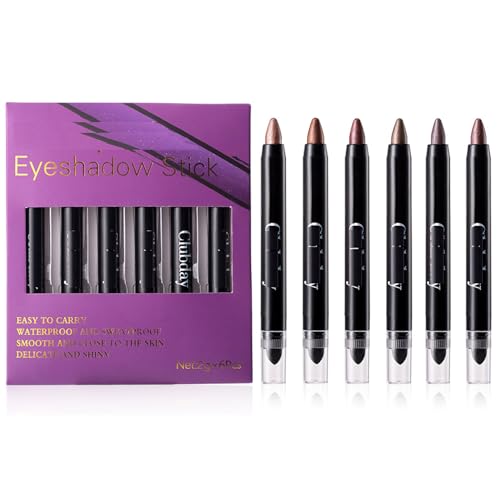 Eyeshadow Stick, 6 Farben Matte & Creamy Eyeshadow Stick Set,Hochpigmentierter-Schimmernder Lidschatten Stift Set Mit Pinsel,Doppelkopf-Lidschatten mit Pinsel von EONFAVE