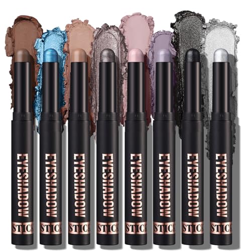 Eyeshadow Stick, 8 Farben Matte & Creamy Eyeshadow Stick Set, Hochpigmentierter Glitter Shimmer Eye Shadow Pencil,Weicher Cremiger Glitter Eye Makeup Pen,Wasserdichtes Langlebiges Lidschatten (C) von EONFAVE