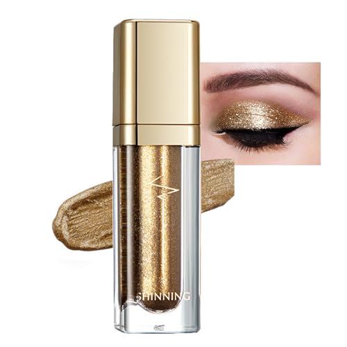 Glitzer Lidschatten Flüssiger, Metallic Gold Liquid Eyeshadow, Langanhaltende & Wasserfest Liquid Eyeliner mit Feinem Funkeln, Schnell Trocknend Glitter Lidschatten, Glattes Schimmer Augen Make-up von EONFAVE