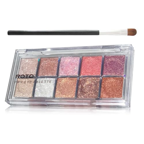 Glitzer Lidschatten Palette, 10 Farben Warme Töne Schimmern Eyeshadow Palette, Perlglanz Augen Make-Up Hochpigmentiert Und Lang Anhaltend Glitzer Make Up Palette Mit Pinsel von EONFAVE