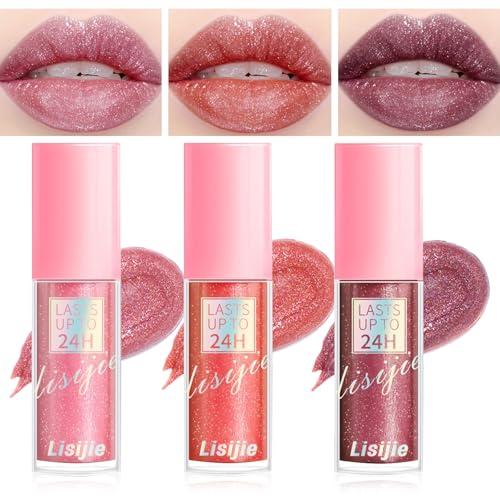 Glitzer Lipgloss, Hochglanz Funkelnd Lang Anhaltend Lip Gloss Mit Hyaluronsäure, Wasserfester Feuchtigkeitsspendender Nicht Klebender Schimmer Flüssiger Lippenstift Für Prall Aussehende Lippen von EONFAVE