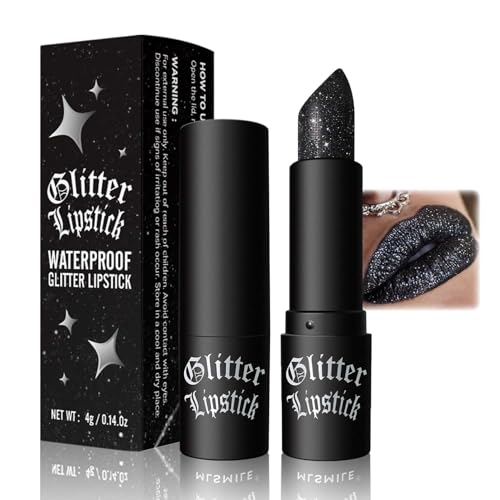 Glitzer Lippenstift, Perlglanz Lipstick Schwarz, Shimmer Lipstick, Diamond Glitter Lippenstift 24 Stunden Halt, Langanhaltende, Highly Pigmented, Non-Stick Cup Lip Stick für Frauen Lippen Make up (06) von EONFAVE