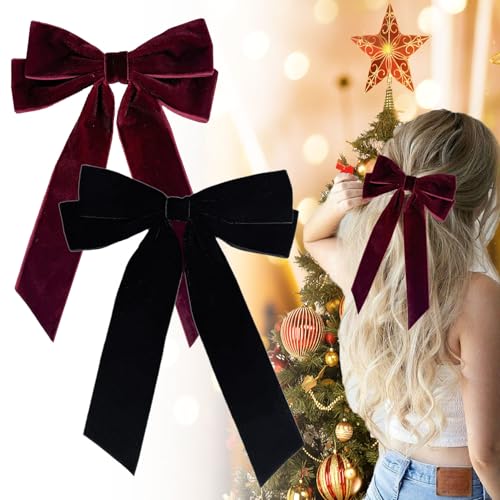 Haar Schleife Damen,Samt Satinband Schleife Haare,2Stück Red&Black Haarspangen,Französischer Haarschleifen Mädchen,Metall Bogenknoten Clip Vintage Haarschleife Weihnachten Party Schleifen Rote Schwarz von EONFAVE
