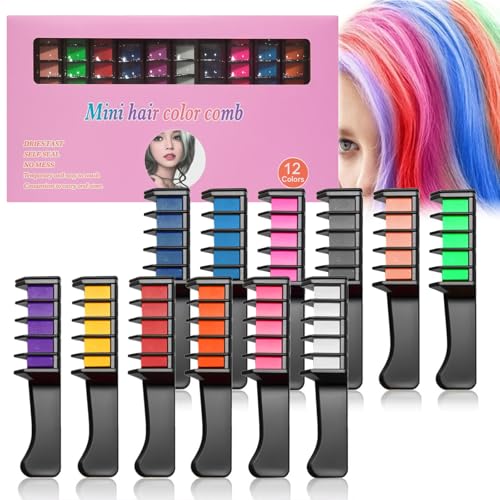 Haarkreide Kamm Set - Temporäre Haarfarbe Geschenke Für Mädchen - Sofortiges Haarfärbemittel, Auswaschbar, Sicher Und Schonend (12 Farben Set, 12 Stück) von EONFAVE