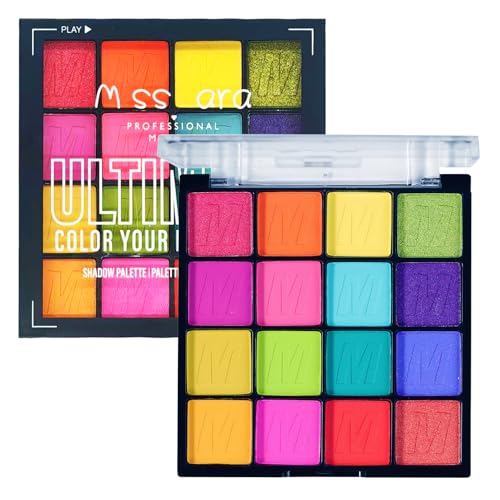 Lidschatten Palette mit 16 Farben, Bunte Eyeshadow Palette Intensives & Langlebig Finish, Wasserfest & Wischfest Make Up Palette, Hochpigmentierte Liedschatenpalete, Party Matte Shimmer Augen Make Up von EONFAVE