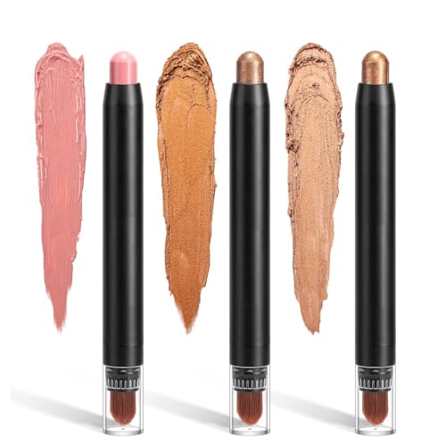 Eyeshadow Stick, 3 Farben Matte & Creamy Eyeshadow Stick Set, Double-head Hochpigmentierter Glitter Shimmer Eye Shadow Pencil,Weicher Cremiger Glitter Wasserdichtes Langlebiges Lidschatten mit Pinsel von EONFAVE