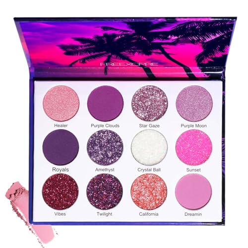 Lidschatten Palette, 12 Farben Eyeshadow Palette Matt Shimmer Glitter, Lidschatten Lila Feine Textur & Hohe Farbwiedergabe, Perlen Finish Augen-Makeup Wasserfest & Langlebig, Makeup Paletten für Party von EONFAVE