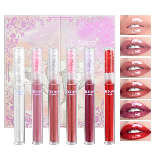 Lip Gloss Set,6pcs Lippenstift Set,Lippenstift-Geschenkset für Mädchen, Lipgloss-Geschenkset für Frauen,Hochpigmentiertes & Feuchtigkeitsspendendes Lip Tint Set,Verwöhn-Lippen-Makeup-Set für Frauen von EONFAVE