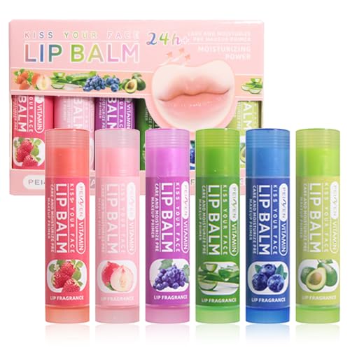 Lippenpflege Set - 6 Fruchtig Befeuchtend Lippenbalsam Set - Lang Anhaltend Feuchtigkeitsspendend Nicht Klebend Lip Balm Lippenpflegestift - Weiche Lippen, Enthält Honig - Für Trockene Lippen von EONFAVE