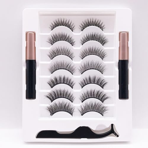 Magnetische Wimpern mit Eyeliner Kit, 7 Stile 3D Magnet Wimpern für Natürlich Look, Wasserdicht Falsche Künstliche Wimpern Set Ohne Kleber, Wiederverwendbar Magnetic Lash Extensions, Einfach zu Tragen von EONFAVE