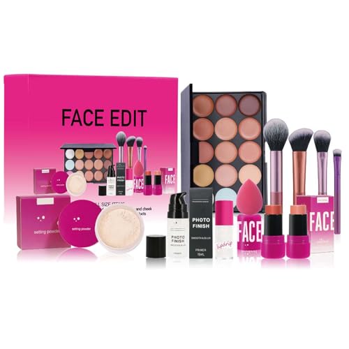 Make Up Set, Schminke Geschenk Set für Frauen, 8 Stück All In One Make Up Sets, Starter Kosmetik-Set Inklusive Lip Glaze, Loose Powder, Primer Makeup, 15 Farben Concealer Palette und Rouge Stick von EONFAVE
