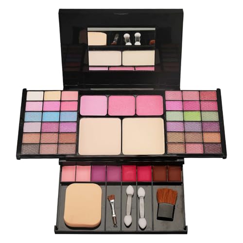 Make Up Set - Beautycase mit Spiegel - All You Need To Go Beauty Box - Schminkkoffer für unterwegs, zum Reisen & Verschenken - All-in-One Kosmetikoffer - Lidschatten, Highlighter, Lippenstift, Rouge von EONFAVE