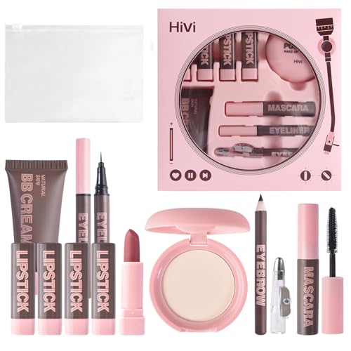 Make Up Set - Tragbares 9-Teiliges Schminkset Für Mädchen Damen - Matt Lippenstifte, Setting Powder, BB Cream, Wimperntusche, Eyeliner, Augenbrauenstifte Make-Up Sets Mit Aufbewahrungstasche von EONFAVE