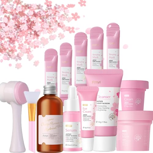 Sakura Face Care Set,Gesichtspflege Geschenke für Frauen,Beauty-geschenksets Rituals Geschenkset Frauen,Kirschblüten-Hautpflegesets,Hautpflege-Sets (13pcs, Cherry Blossom) von EONFAVE