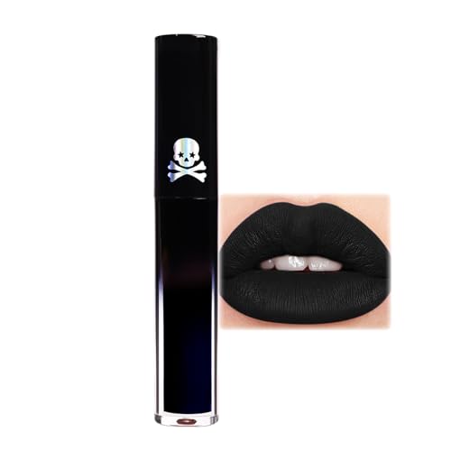 Schwarz Matt Flüssiger Lippenstift, Halloween Black Lipgloss, Wasserdicht & Lang anhaltend Lip Gloss für Maskerade & Cosplay, Feuchtigkeitsspendend & Glänzend Liquid Lipstick mit 3D Effekt für Frauen von EONFAVE