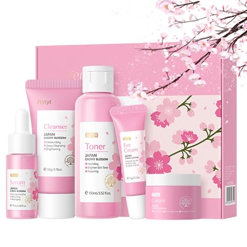 Skin Hautpflege Set für Teenager-Mädchen,Beauty Set Teenager Mädchen,Cherry Blossom Skincare Beauty Set Mädchen,Geschenk Teenager Mädchen,Sakura Skincare Set mit Cleanser,Toner,Serum,Creme,Augencreme von EONFAVE