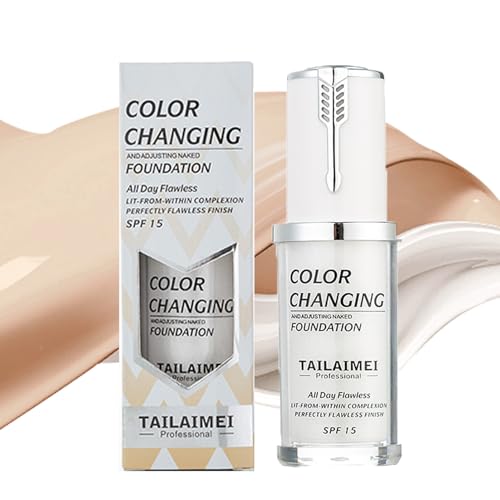 Warm Foundation Color Changing,SPF 15 Ganztägige Flawless Concealer Foundation Make-up,Beathable & Light Liquid Foundation Make-up,Waterproof White Foundation,Farbwechselnde Foundation für Helle Haut von EONFAVE
