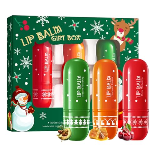 Weihnachts Lippenbalsam Set, 3 Stück Hydrating Lip Balm Set, Feuchtigkeitsspendende Lippenmaske, Lang anhaltende & Nährende Lippenpflege für Trockene & Rissige Lippen, Aufhellung von Lippenfältchen von EONFAVE