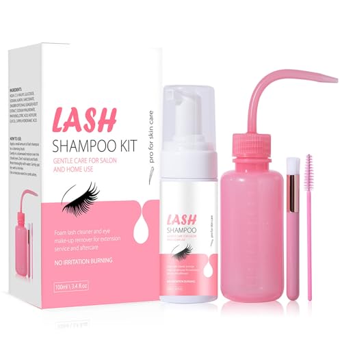 Wimpernshampoo für Wimpernverlängerung 100ml, Wimpern Shampoo, Lash Extension Cleanser Set + Spülflasche + Shampoo Bürste + Mascara Stäbe Lash Shampoo einfach Make-up-Rückstände zu entfernen von EONFAVE