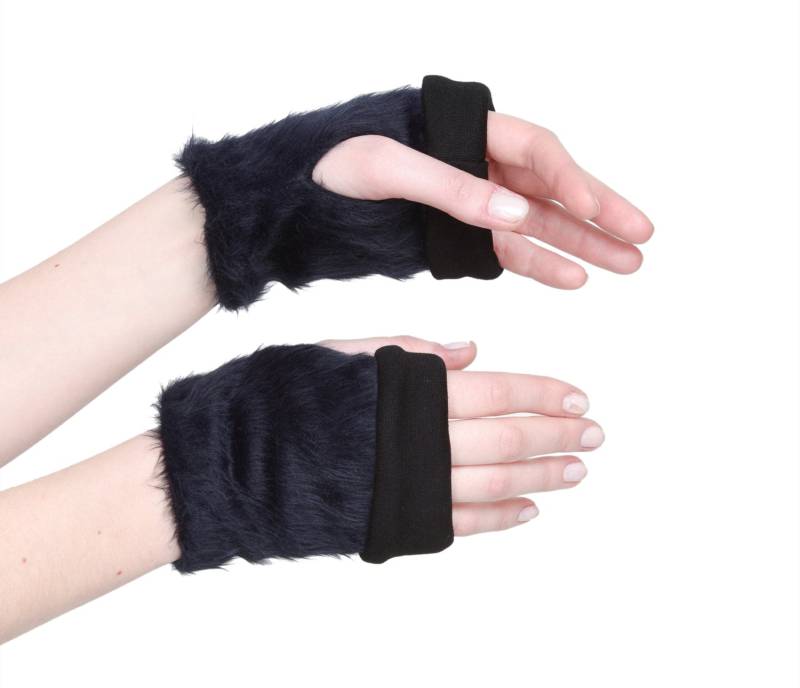 Blaue Kunstpelz Gefaltet Handschuhe von EONParis