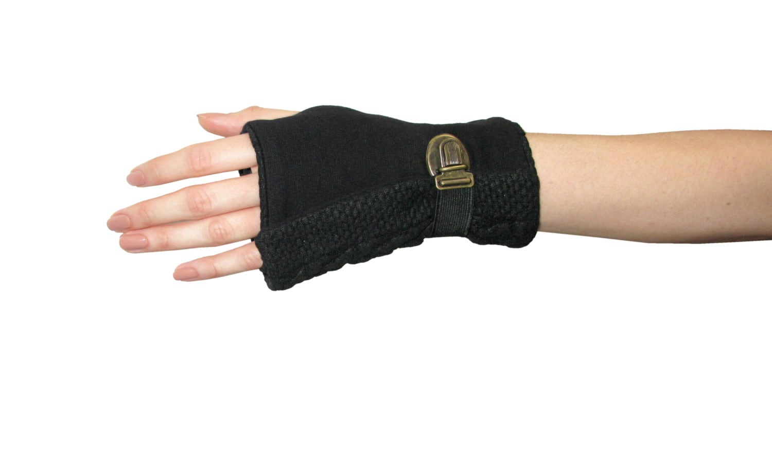 Schwarze Fingerlose Handschuhe Mit Fischgrätmuster - Paris Design von EONParis