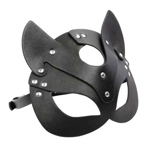 EORPAVU Masken für Erwachsene,Halloween Sexy weibliche Katzenmaske, Halbgesichts-Ledermaske für Karneval, Party, Cosplay (schwarz) von EORPAVU