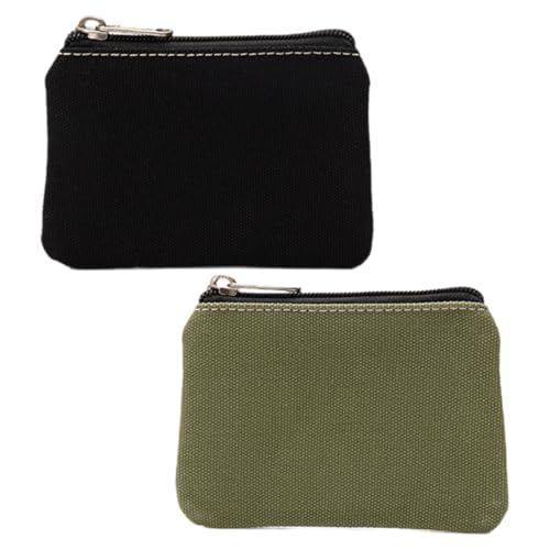 EORPAVU Münzbörsen für Damen, 2 Stück Mini-Geldbörse aus Segeltuch kleine Geldbörse tragbares Schlüsseletui für Damen Herren und Kinder (schwarz, dunkelgrün) von EORPAVU